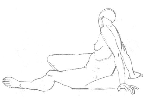 Female Life Study, Sitting on the Floor, Propped on Arms