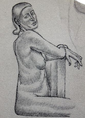 Female Life Study, with Hand Raised