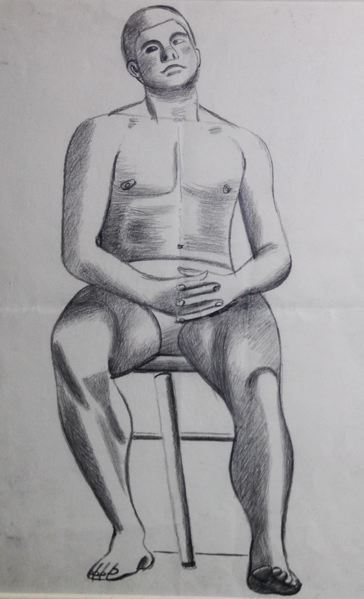 Male Life Study, Sitting, with Interlaced Fingers