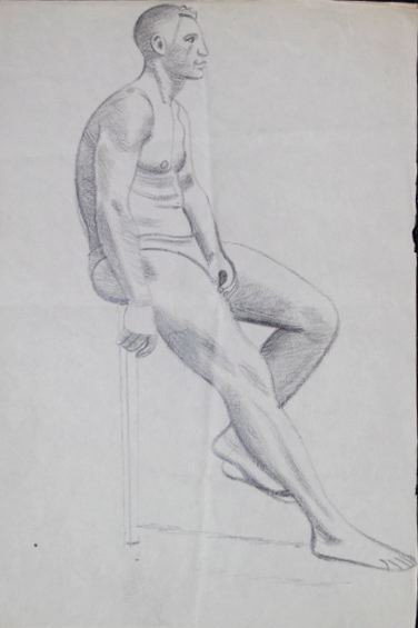 Male Life Study, Sitting, with Leg Extended