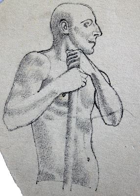 Male Life Study, Standing, with Pole