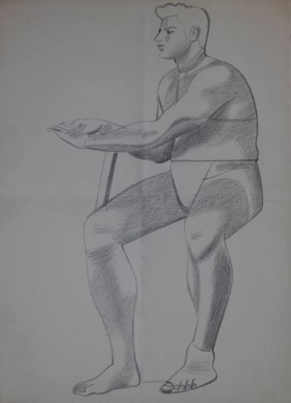 Male Life Study, Sitting, with Propped Arm