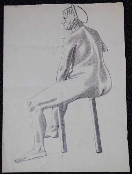 Female Life Study, Sitting, Three-quarter Rear View